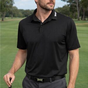 PXG Men’s Small Signature Polo Shirt Black Golf Technical Short Sleeve Stretch